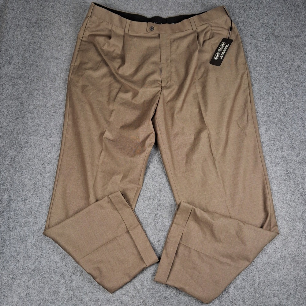 John Henry Dress Pants Mens 44x32 Tan Pleated Cuffed Cool Ply 100s Hi-Twist